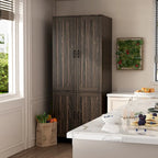 Armario de almacenamiento de madera oscura de 2 puertas, montaje para 1 persona, 80 cm ancho × 200 cm alto × 60 cm profundidad
