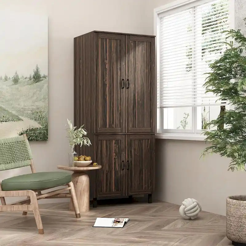 Armario de almacenamiento de madera oscura de 2 puertas, montaje para 1 persona, 80 cm ancho × 200 cm alto × 60 cm profundidad