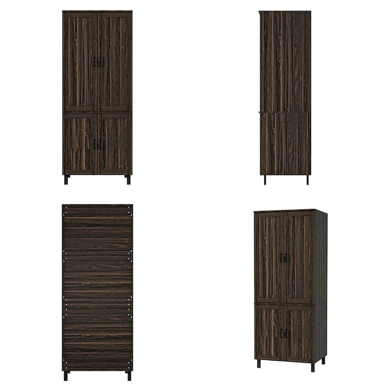 Armario de almacenamiento de madera oscura de 2 puertas, montaje para 1 persona, 80 cm ancho × 200 cm alto × 60 cm profundidad