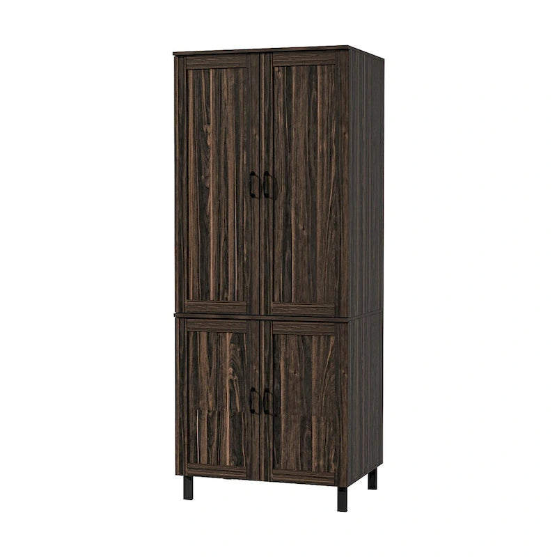 Armario de almacenamiento de madera oscura de 2 puertas, montaje para 1 persona, 80 cm ancho × 200 cm alto × 60 cm profundidad