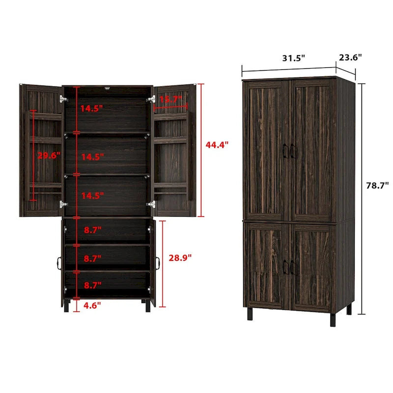 Armario de almacenamiento de madera oscura de 2 puertas, montaje para 1 persona, 80 cm ancho × 200 cm alto × 60 cm profundidad