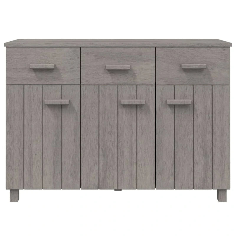 Aparador de pino macizo con 3 puertas y 3 cajones – Gris claro / Blanco / Gris oscuro, Asientos 1
