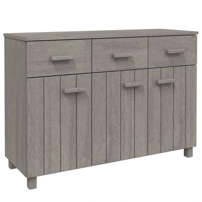 Aparador de pino macizo con 3 puertas y 3 cajones – Gris claro / Blanco / Gris oscuro, Asientos 1