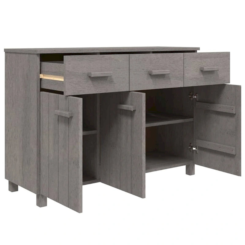 Aparador de pino macizo con 3 puertas y 3 cajones – Gris claro / Blanco / Gris oscuro, Asientos 1