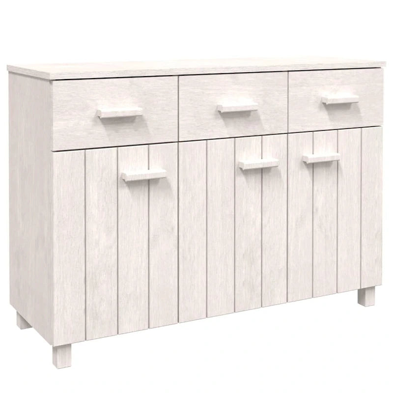 Aparador de pino macizo con 3 puertas y 3 cajones – Gris claro / Blanco / Gris oscuro, Asientos 1
