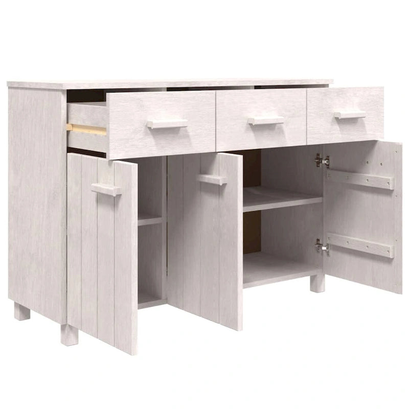 Aparador de pino macizo con 3 puertas y 3 cajones – Gris claro / Blanco / Gris oscuro, Asientos 1