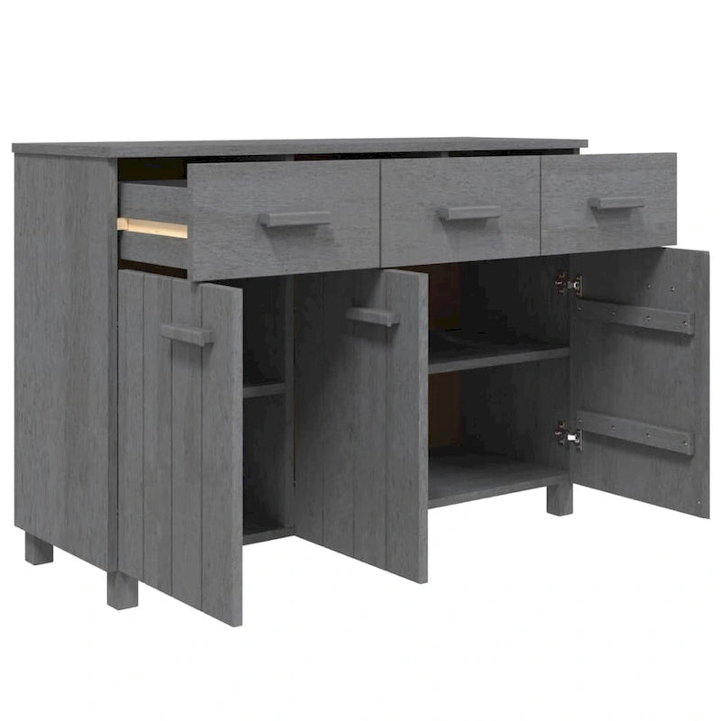 Aparador de pino macizo con 3 puertas y 3 cajones – Gris claro / Blanco / Gris oscuro, Asientos 1