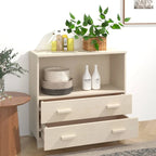 Aparador de madera maciza de pino en gris oscuro / gris claro / blanco / miel con 2 cajones y 1 compartimento – Montaje por 1 persona
