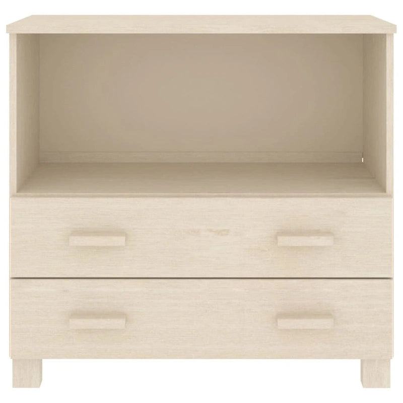 Aparador de madera maciza de pino en gris oscuro / gris claro / blanco / miel con 2 cajones y 1 compartimento – Montaje por 1 persona