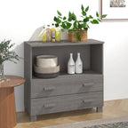 Aparador de madera maciza de pino en gris oscuro / gris claro / blanco / miel con 2 cajones y 1 compartimento – Montaje por 1 persona