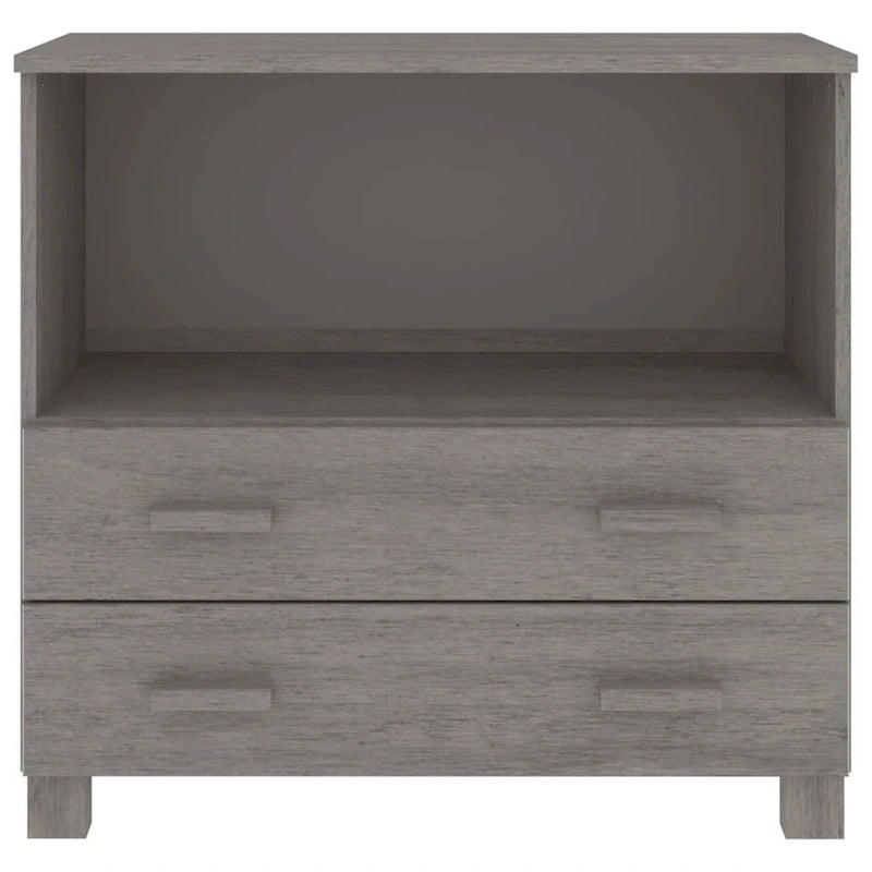 Aparador de madera maciza de pino en gris oscuro / gris claro / blanco / miel con 2 cajones y 1 compartimento – Montaje por 1 persona