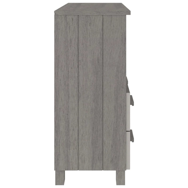 Aparador de madera maciza de pino en gris oscuro / gris claro / blanco / miel con 2 cajones y 1 compartimento – Montaje por 1 persona