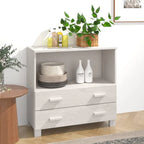 Aparador de madera maciza de pino en gris oscuro / gris claro / blanco / miel con 2 cajones y 1 compartimento – Montaje por 1 persona