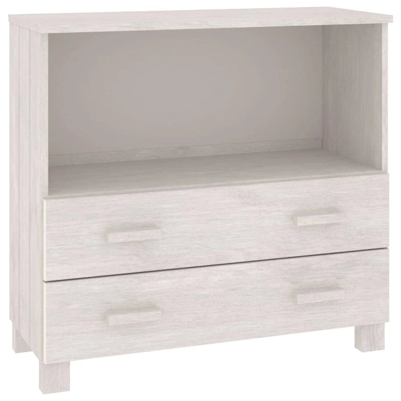 Aparador de madera maciza de pino en gris oscuro / gris claro / blanco / miel con 2 cajones y 1 compartimento – Montaje por 1 persona