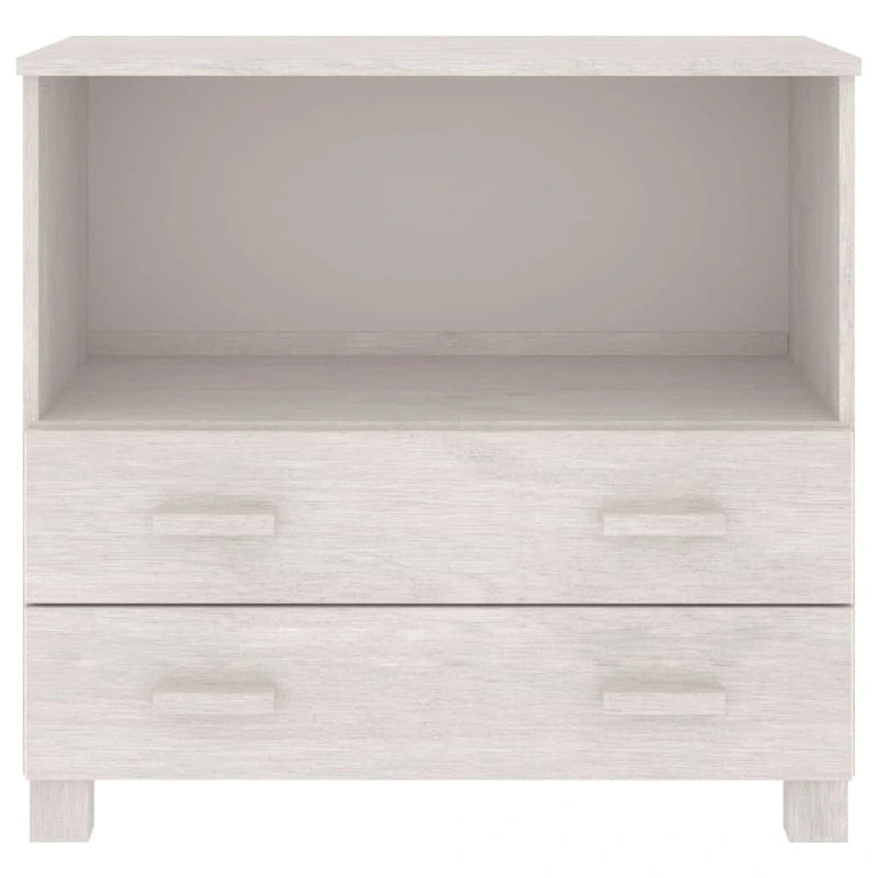 Aparador de madera maciza de pino en gris oscuro / gris claro / blanco / miel con 2 cajones y 1 compartimento – Montaje por 1 persona