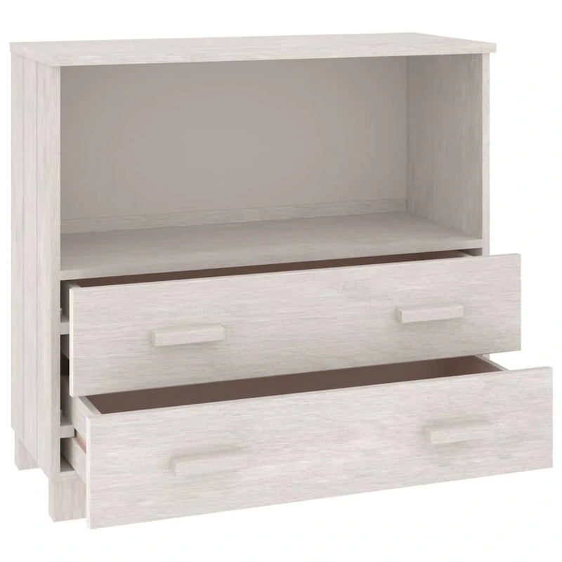 Aparador de madera maciza de pino en gris oscuro / gris claro / blanco / miel con 2 cajones y 1 compartimento – Montaje por 1 persona