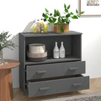 Aparador de madera maciza de pino en gris oscuro / gris claro / blanco / miel con 2 cajones y 1 compartimento – Montaje por 1 persona