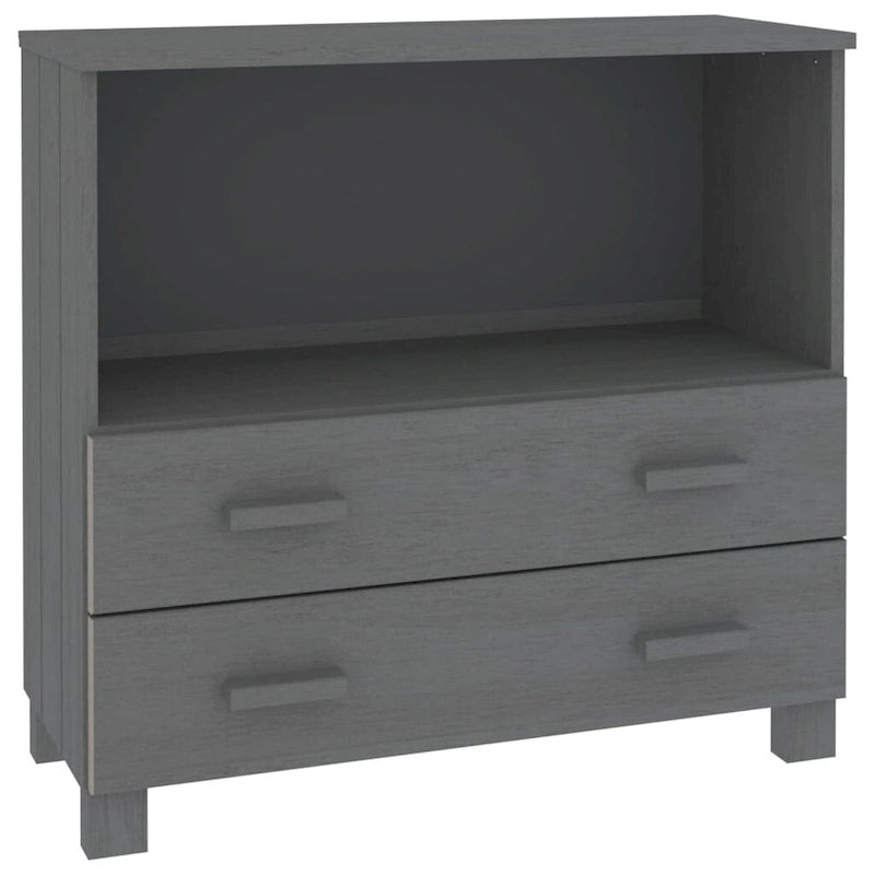 Aparador de madera maciza de pino en gris oscuro / gris claro / blanco / miel con 2 cajones y 1 compartimento – Montaje por 1 persona