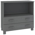 Aparador de madera maciza de pino en gris oscuro / gris claro / blanco / miel con 2 cajones y 1 compartimento – Montaje por 1 persona