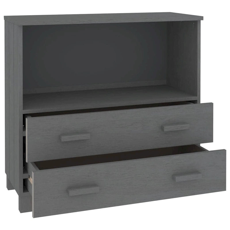 Aparador de madera maciza de pino en gris oscuro / gris claro / blanco / miel con 2 cajones y 1 compartimento – Montaje por 1 persona