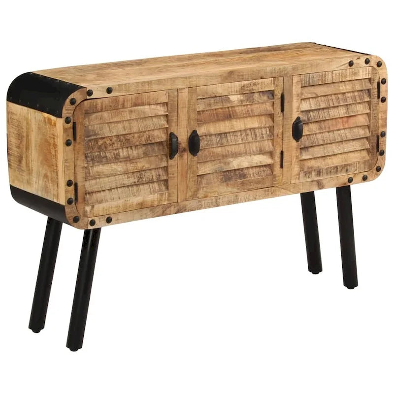 Aparador marrón de 3 puertas – Madera maciza de mango, requiere montaje de 1 persona