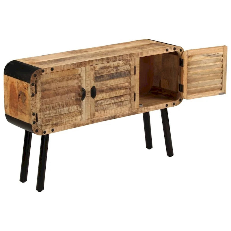 Aparador marrón de 3 puertas – Madera maciza de mango, requiere montaje de 1 persona