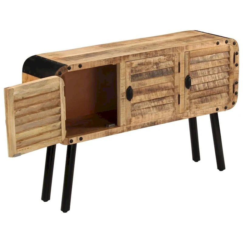 Aparador marrón de 3 puertas – Madera maciza de mango, requiere montaje de 1 persona