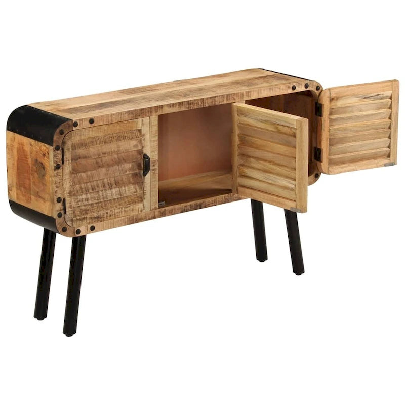 Aparador marrón de 3 puertas – Madera maciza de mango, requiere montaje de 1 persona