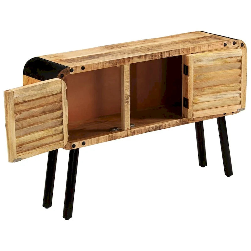 Aparador marrón de 3 puertas – Madera maciza de mango, requiere montaje de 1 persona