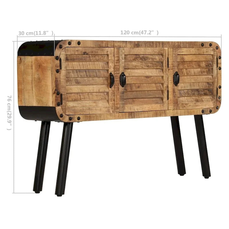 Aparador marrón de 3 puertas – Madera maciza de mango, requiere montaje de 1 persona