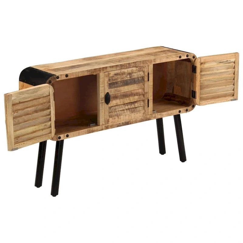 Aparador marrón de 3 puertas – Madera maciza de mango, requiere montaje de 1 persona