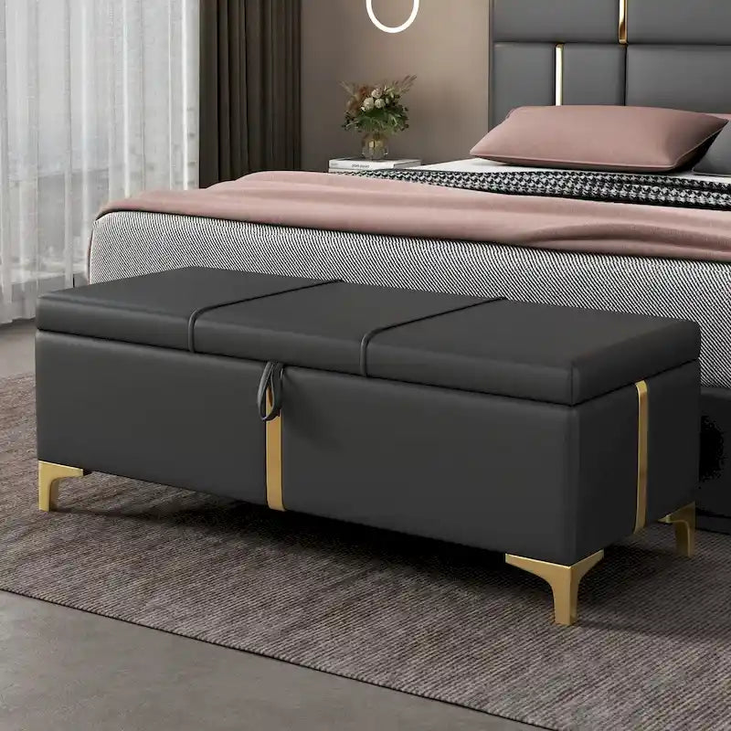 Banco otomano tapizado con patas de metal para 1 persona, rosa / negro / beige