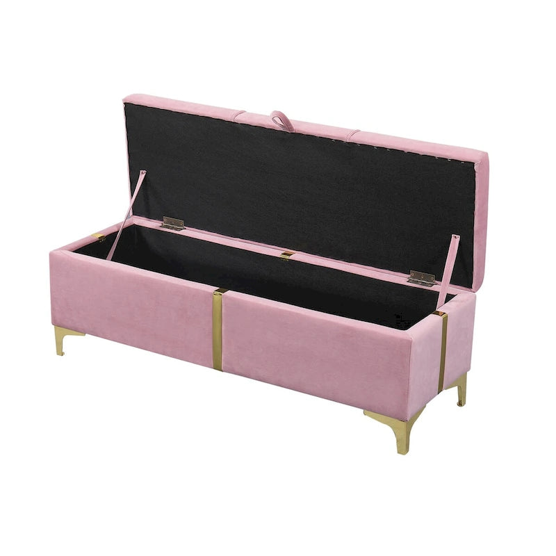 Banco otomano tapizado con patas de metal para 1 persona, rosa / negro / beige