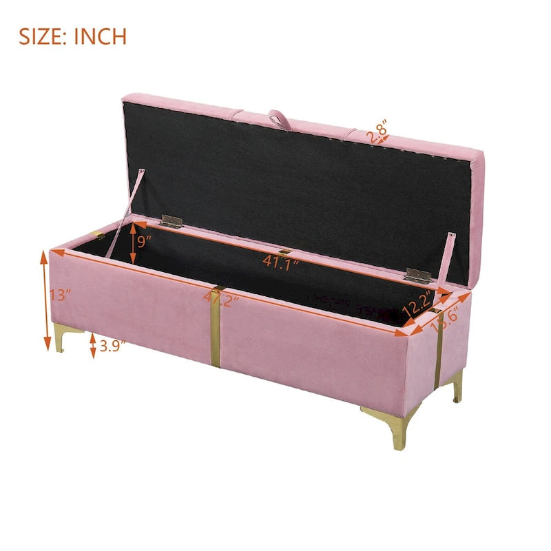 Banco otomano tapizado con patas de metal para 1 persona, rosa / negro / beige
