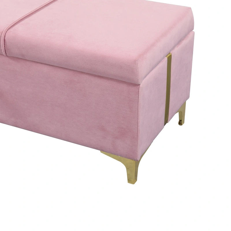 Banco otomano tapizado con patas de metal para 1 persona, rosa / negro / beige
