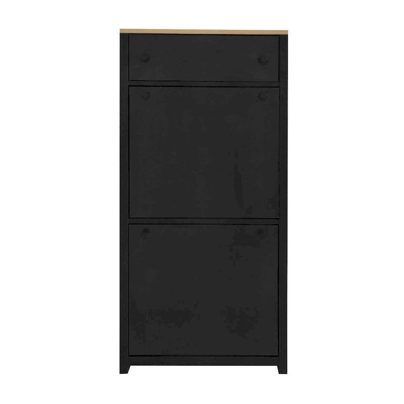 Zapatero con puerta abatible (blanco/negro) con cajón, para 2 personas, 12 pares