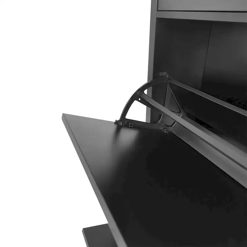 Zapatero con puerta abatible (blanco/negro) con cajón, para 2 personas, 12 pares