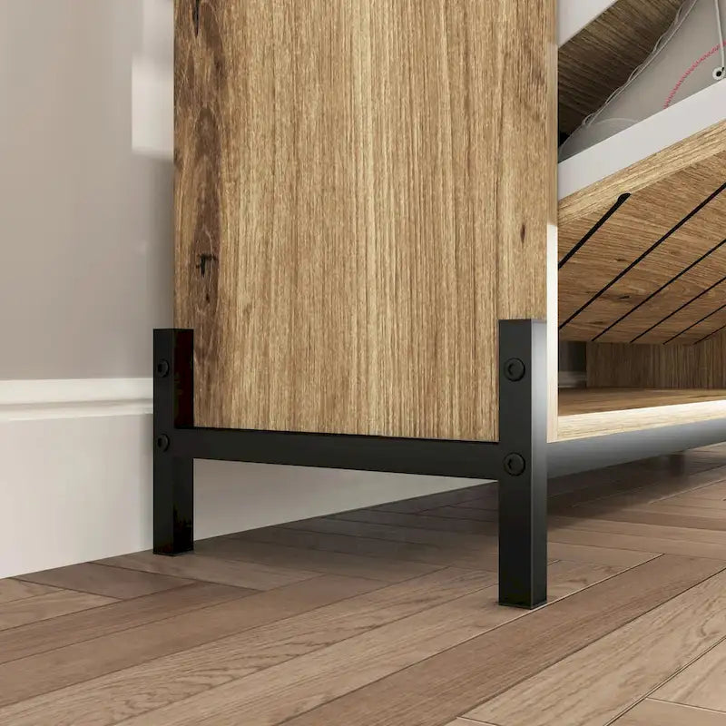 Armario zapatero abatible de 3 puertas con estante abierto, negro/natural – 1 persona