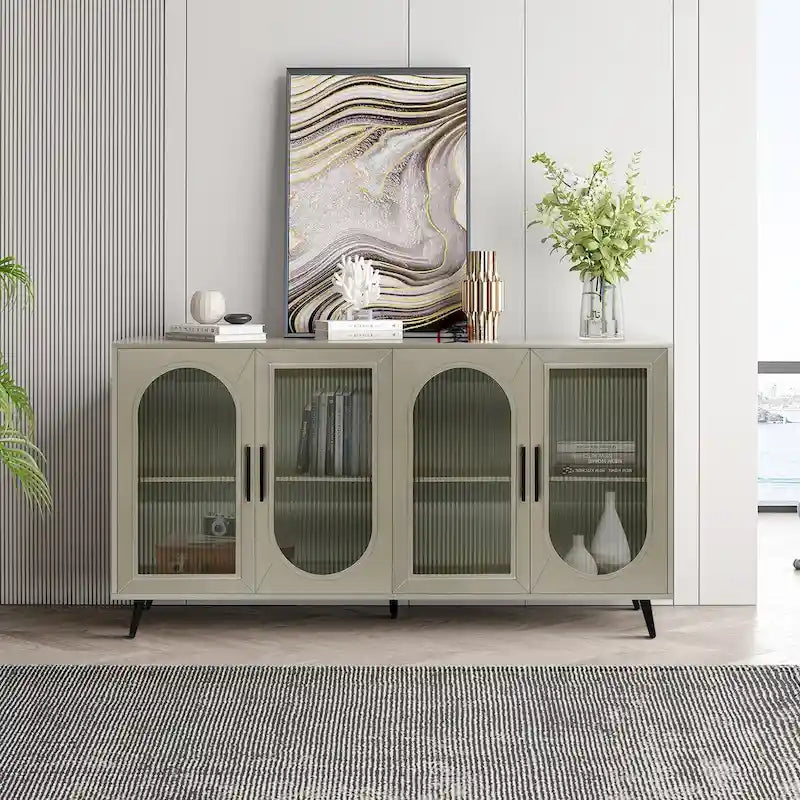 Mueble para TV con gabinete de almacenamiento – Blanco / Azul marino / Oro antiguo – Asientos 1, 2 puertas