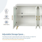 Mueble para TV con gabinete de almacenamiento – Blanco / Azul marino / Oro antiguo – Asientos 1, 2 puertas