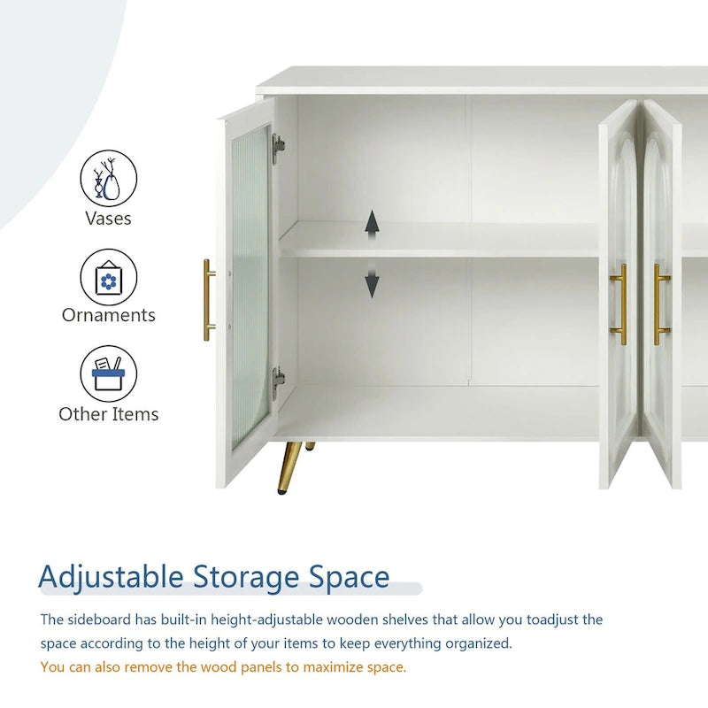 Mueble para TV con gabinete de almacenamiento – Blanco / Azul marino / Oro antiguo – Asientos 1, 2 puertas