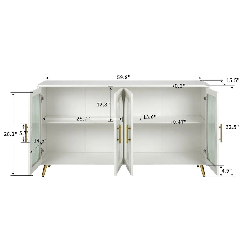 Mueble para TV con gabinete de almacenamiento – Blanco / Azul marino / Oro antiguo – Asientos 1, 2 puertas