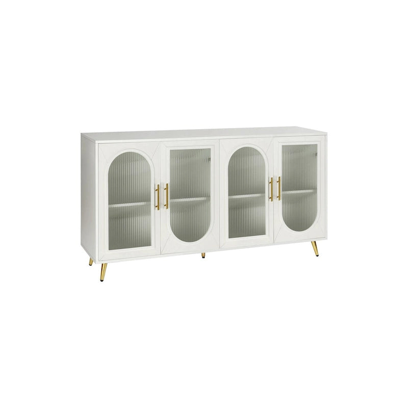 Mueble para TV con gabinete de almacenamiento – Blanco / Azul marino / Oro antiguo – Asientos 1, 2 puertas