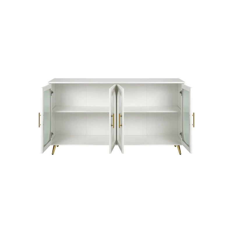 Mueble para TV con gabinete de almacenamiento – Blanco / Azul marino / Oro antiguo – Asientos 1, 2 puertas
