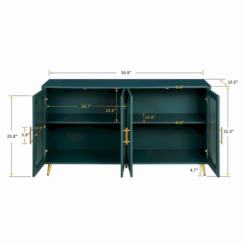 Mueble para TV con gabinete de almacenamiento – Blanco / Azul marino / Oro antiguo – Asientos 1, 2 puertas