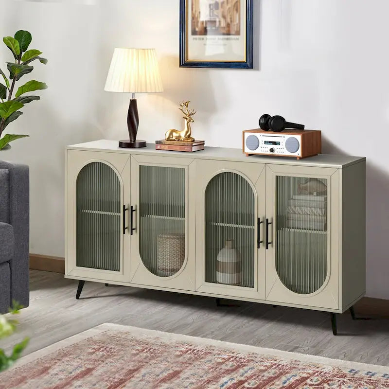 Mueble para TV con gabinete de almacenamiento – Blanco / Azul marino / Oro antiguo – Asientos 1, 2 puertas