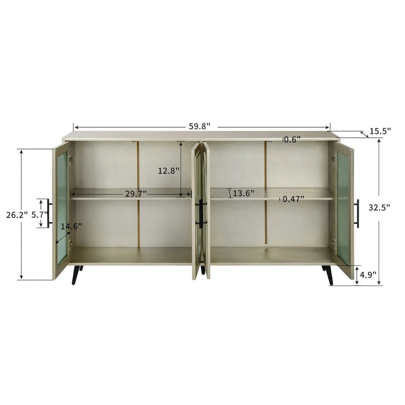Mueble para TV con gabinete de almacenamiento – Blanco / Azul marino / Oro antiguo – Asientos 1, 2 puertas