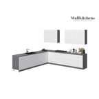 Juego de gabinetes de cocina bajos, blanco brillante, 3.35m de ancho (330x330 cm)