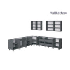 Juego de gabinetes de cocina bajos, blanco brillante, 3.35m de ancho (330x330 cm)