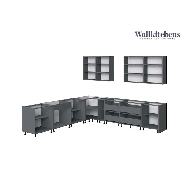 Juego de gabinetes de cocina bajos, blanco brillante, 3.35m de ancho (330x330 cm)